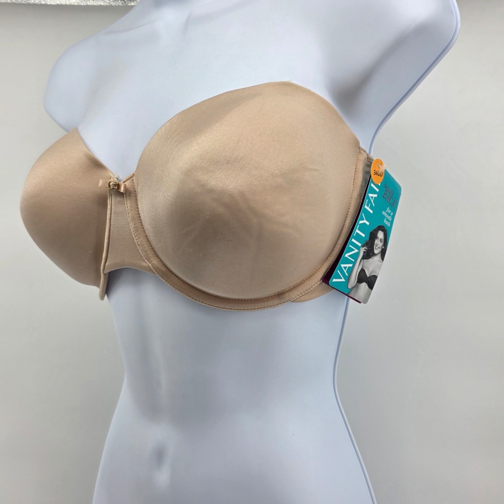 Vanity Fair 74345 Style 34DD Beige Strapless Convertible Bra Beauty Back new
